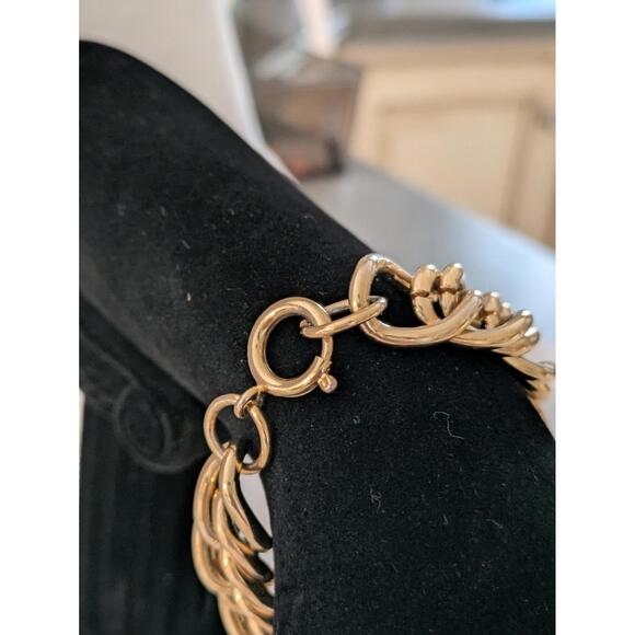 Smooth Gold Tone Link Bracelet, Rounded Chain, Statement Accessory - Picture 5 of 6